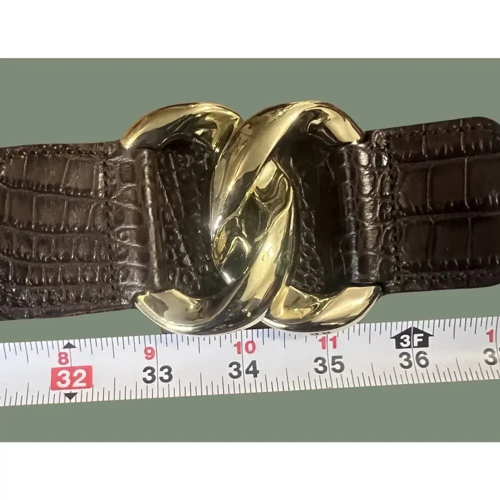 ZARA Belt, Dark Brown, Gator Textured, Gold Buckle| 36”
